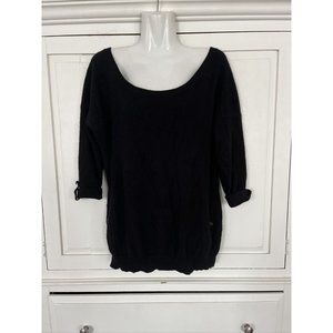 Diane Von Furstenberg 100% Cashmere Sweater S Black With Pockets 3/4 Sleeves